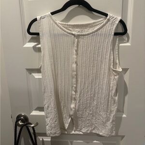 LOFT Cream Ribbed Sleeveless Button-Back Tank